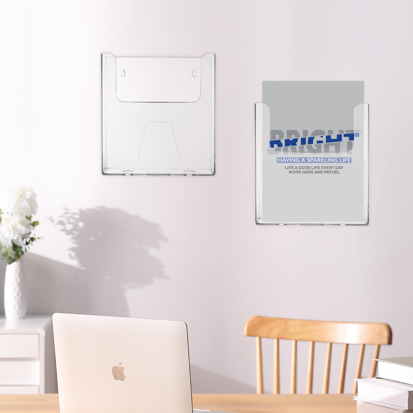 WOPPLXY Paquete de 4 soporte folletos pared A4, plastico pared a4 de Plástico Transparente con Tornillos para Flyers, Catálogos, Menús y Brochures