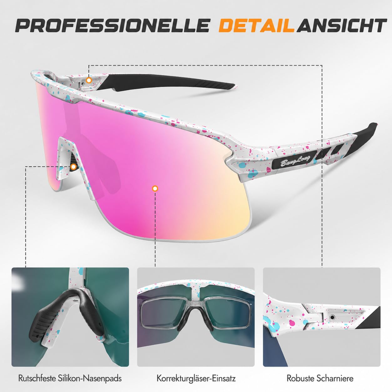 BangLong Occhiali da sole sportivi per uomo e donna, protezione UV400, TR90, per ciclismo, corsa, baseball, attività all'aperto
