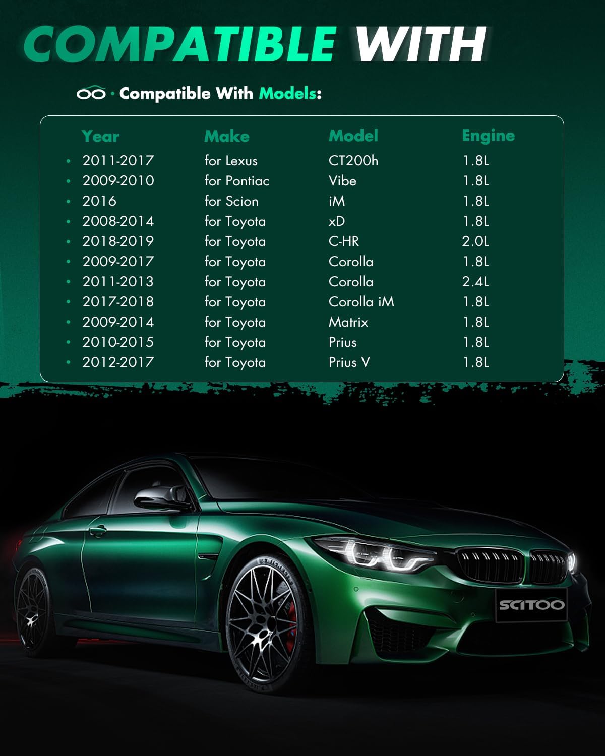 SCITOO UF596 4 ignition coils with 4 iridium Spark Plugs Fit for Toyota for Lexus for Scion Prius V Plug-In Corolla Matrix CT200H XD IM 2009-2016 2017 1.8L L4 UF-596 UF-619 90919-02252