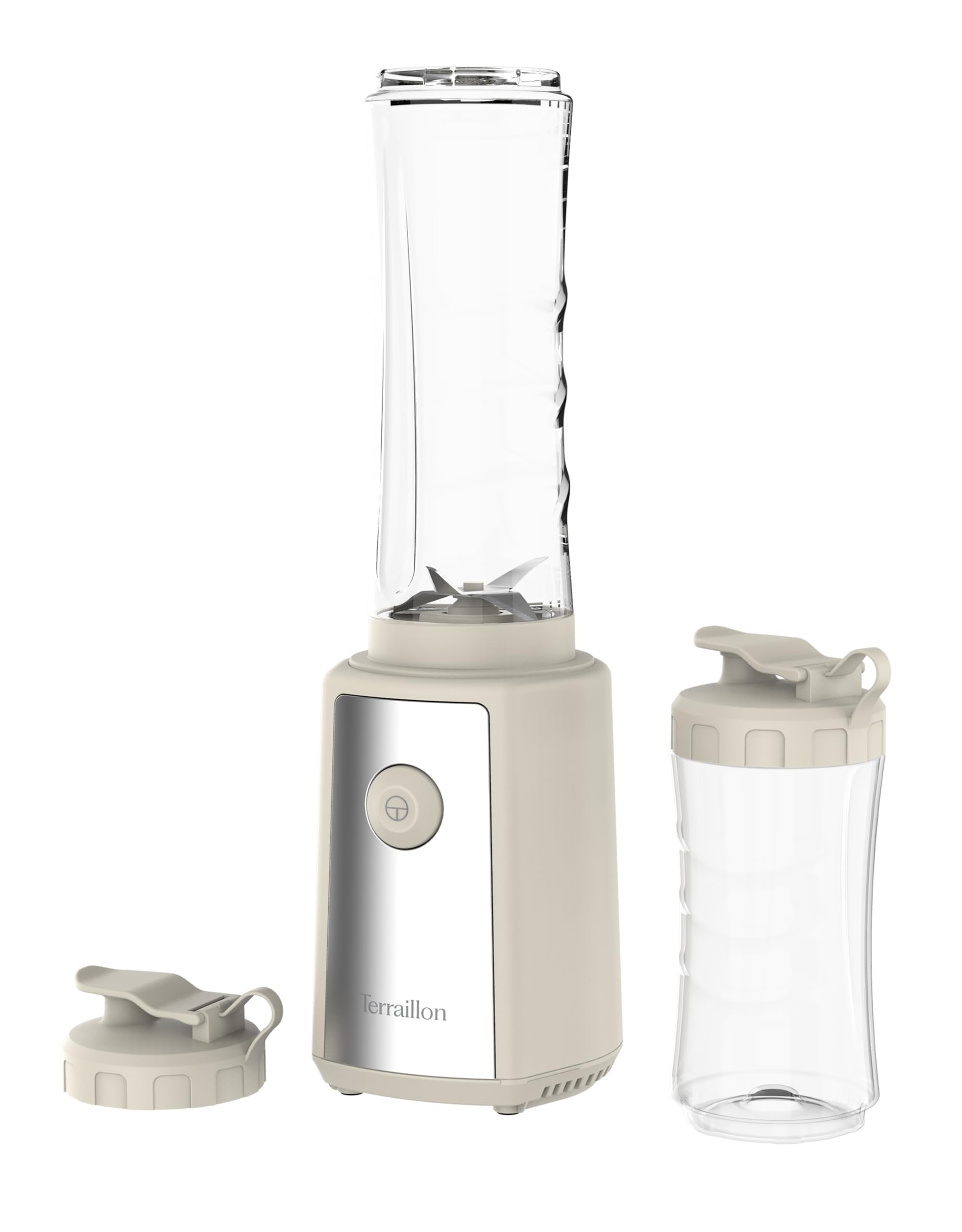 TERRAILLON - SUNRISE - Mini Blender Electrique, 300W, 2 gourdes Tritan 600ml et 300ml, 4 Lames en Inox, Rotation 23000 tours/​min, Design Vintage, Crème