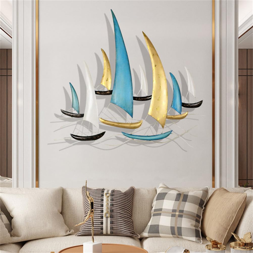 Décoration Murale en métal représentant Un voilier, Grand Bateau en métal, décoration Murale en Forme de Bateau, Sculpture Murale 3D représentant Un Bateau Nautique, 85 x 80 cm