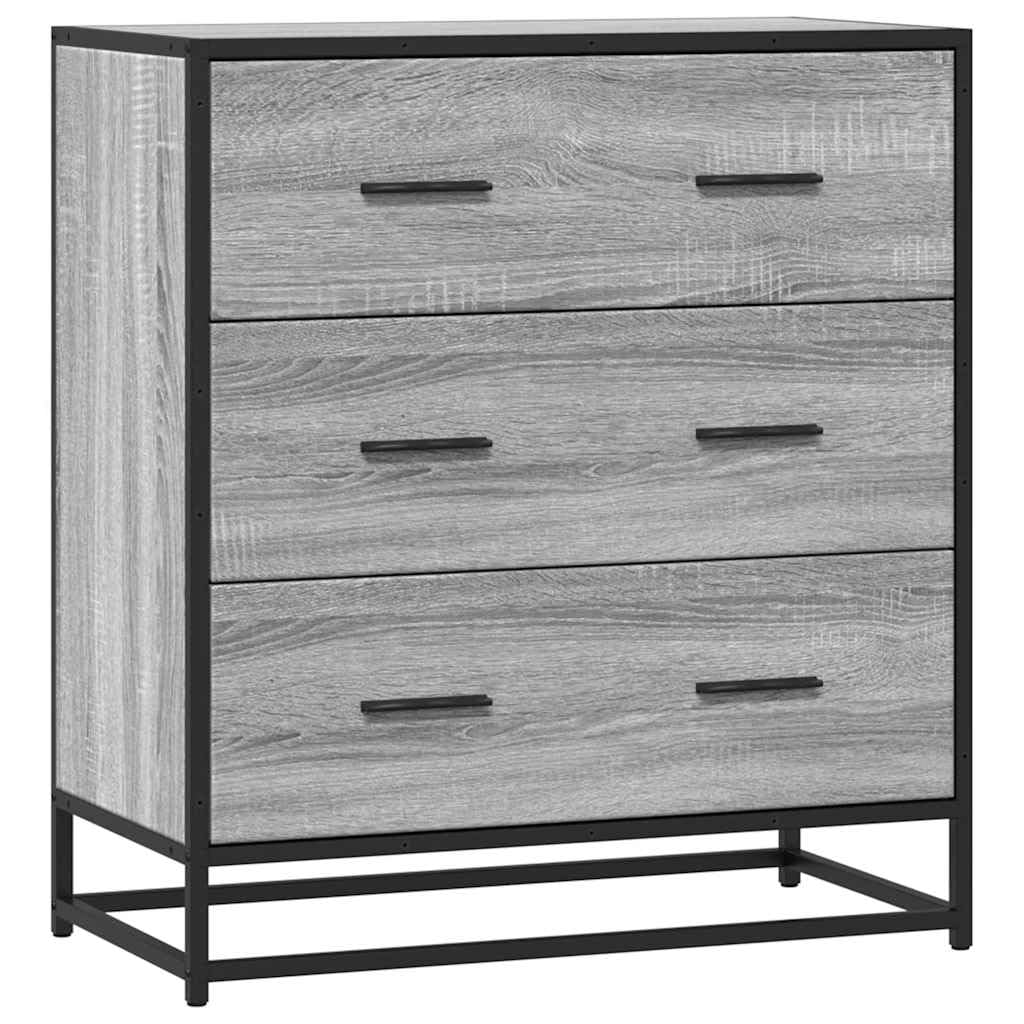 Aparador industrial Sonoma gris de madera y metal, 68 x 35 x 76 cm, con 3 cajones, para salón, cocina, pasillo, diseño moderno, estable y duradero