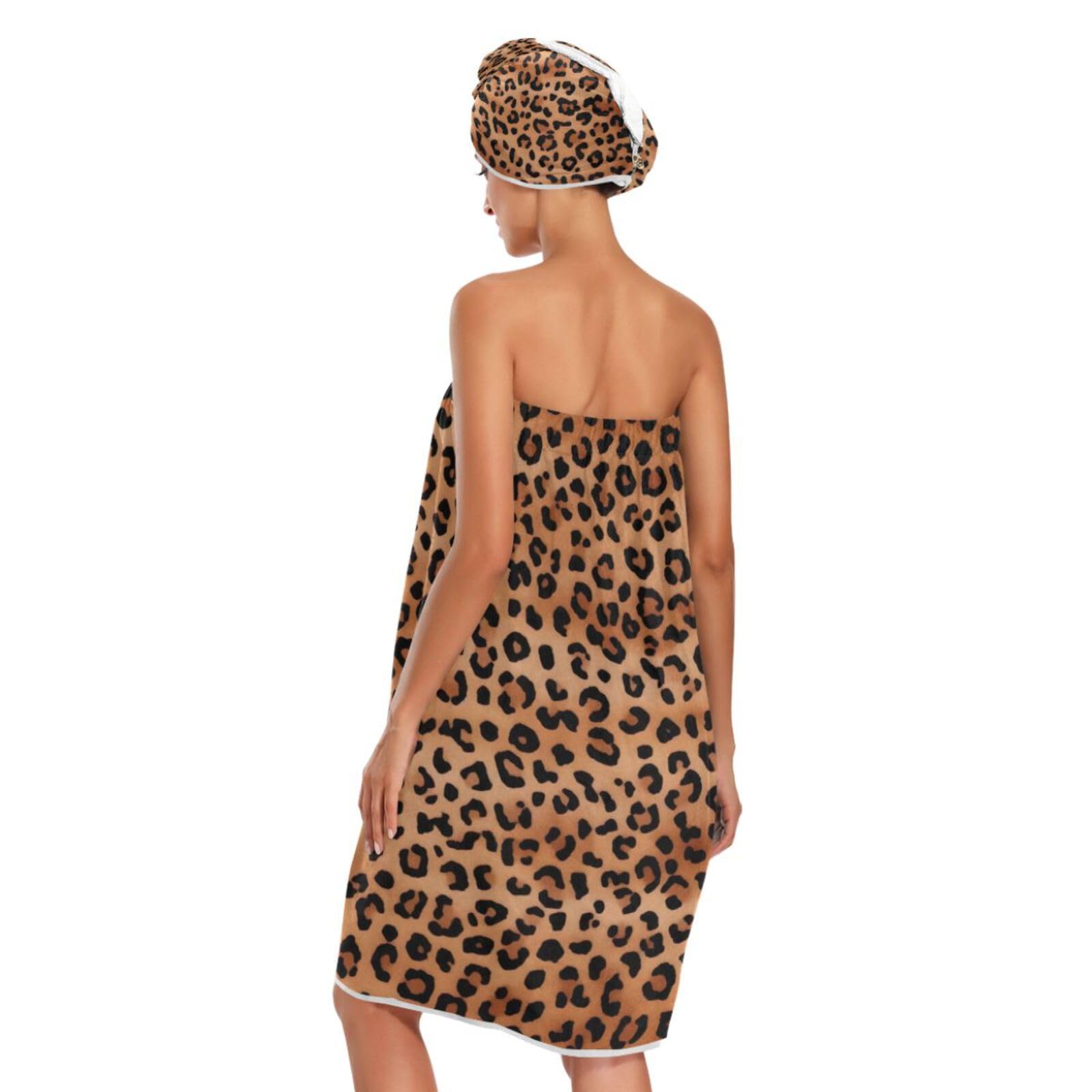 STAYTOP 3PCS Wrap Bath Towels Set for Women,Fashionable Leopard Print Double Adjustable Closing Quick Dry Hair Cap Bath Towel for Spa, Shower, Bathtub, Gym