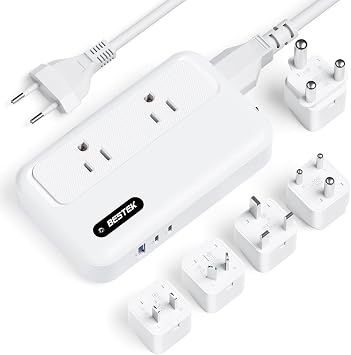 BESTEK 220V to 110V Voltage Converter, Universal Travel Adapter with 3-Port USB Charging 2 PD35W for Hair Straighteners Curling Irons, Power Converter Plug Combo US to EU UK White