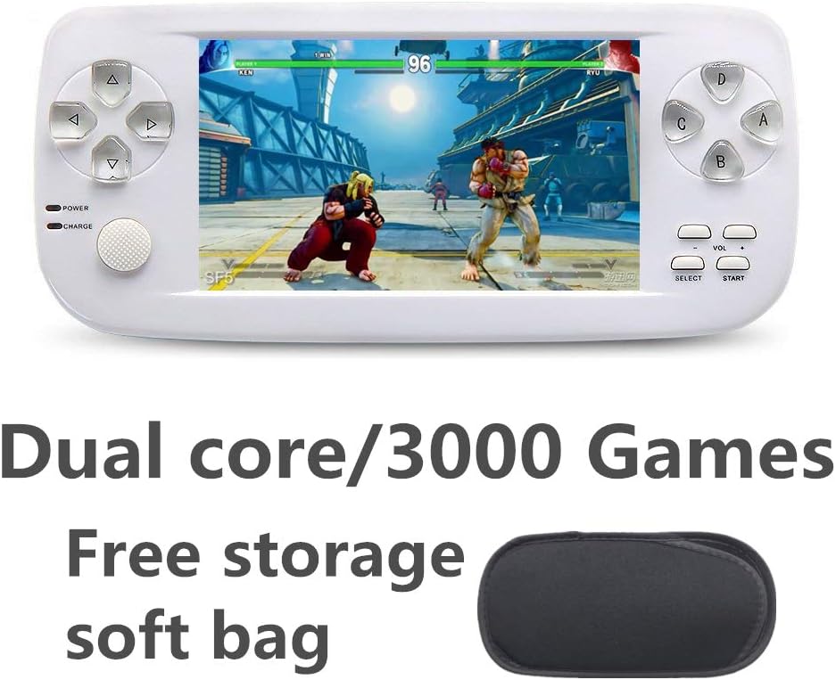 Super Brands CZT 16GB Pap kiii 3 Plus 4.3 inch Screen Dual core Handheld Video Game Console Good Workmanship Build in 3000 Game for CPSGBAGBCGBSFCFCMDGGSMS MP3/4 Detachable Lithium Battery (White)