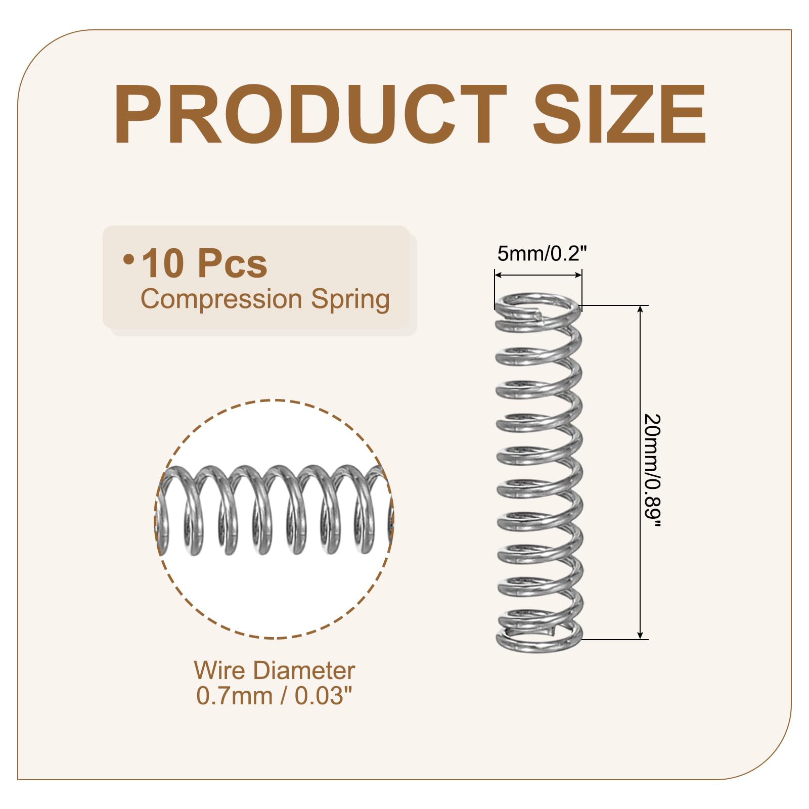 Ressorts De Compression 304 Inox - 10 Pièces, Longueur 20mm, Diamètre Ext. 7mm, Fil 0,5mm