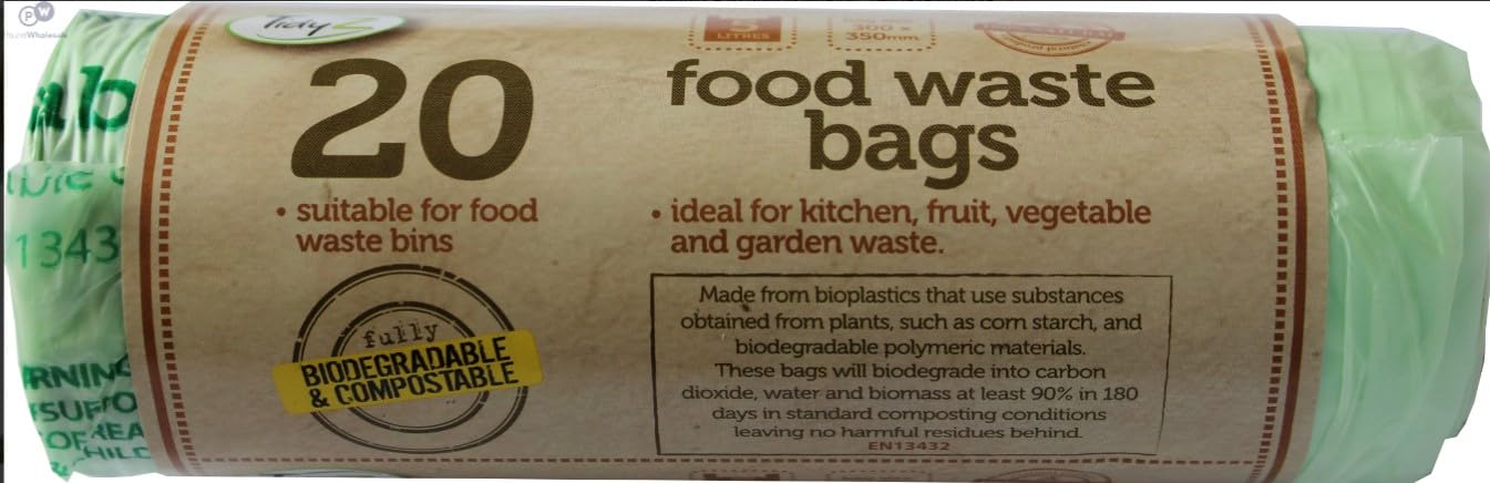 20 x 5 Liter Green 100% Compostable Kitchen Caddy Liners - Biodegradable Food Waste Bin Liners (PACK OF 2)