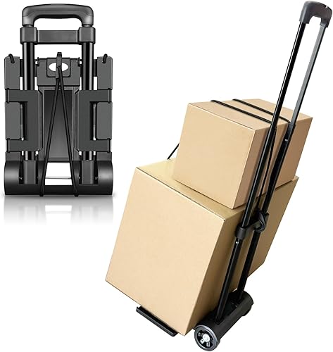 Carro de mano plegable, carrito de equipaje de plataforma portátil, carrito plegable con 2 ruedas y 2 cuerdas, chasis grande expandible portátil