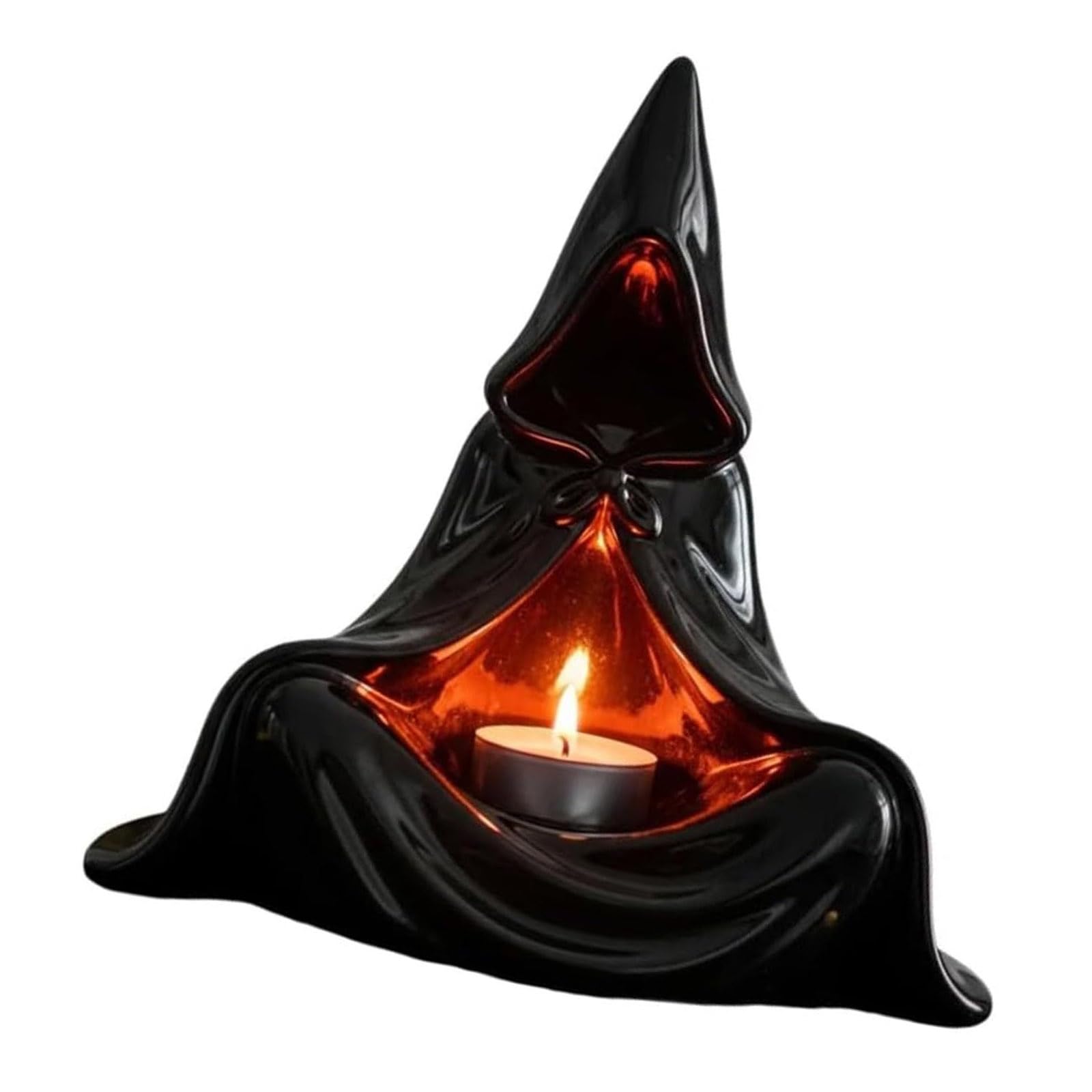 Mysterious Wizard Figurine Tealight Candleholder for Home Decors Halloween Party Resins Hooded Cloak Sculpture Ornament Halloween Tealight CandleHolder
