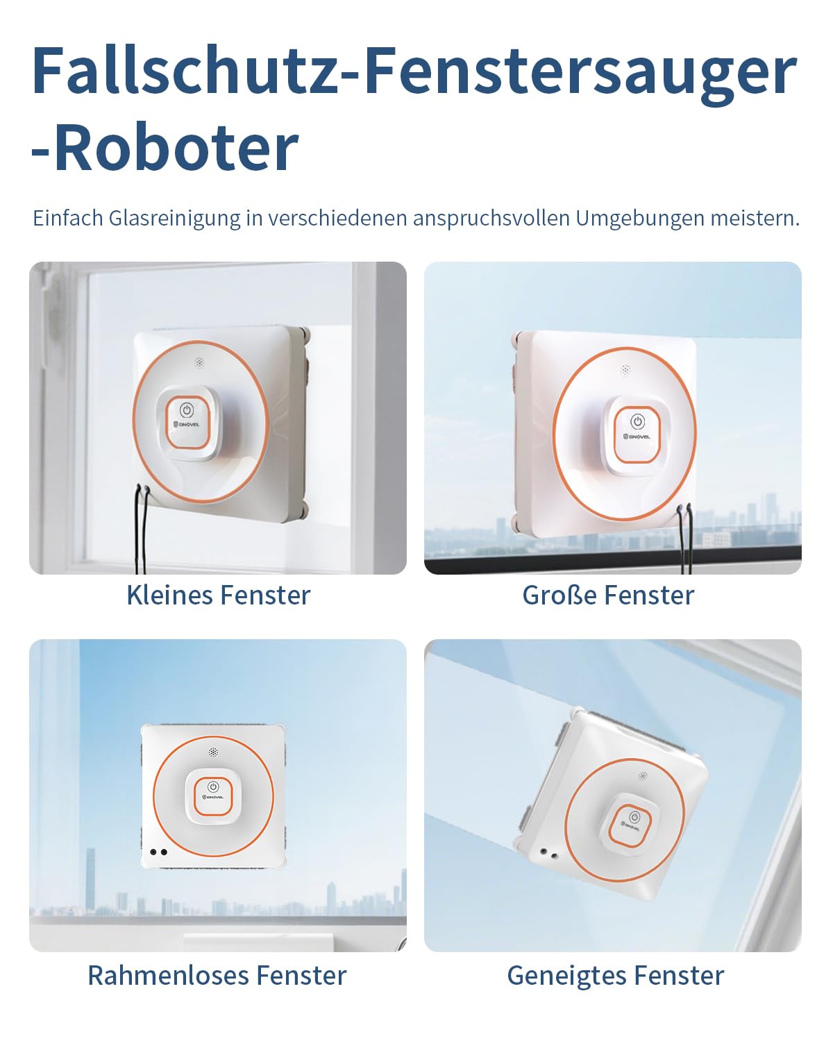 Fensterroboter mit Netzkabel, 8000Pa Saugkraft für Vertikale Glas | 4 Reinigungsmodi&Fernbedienung.Dauerbetrieb mit Netzkabel ohne Akku.Nur für Fenster,Spiegel&Fliesen,keine Über-Kopf-Reinigung