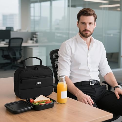 Miniatura 9 de Aosbos Lonchera aislada para adultos  Elegante lonchera acolchada pequeña para el trabajo, oficina, bolsa de almuerzo suave y portátil, color negro