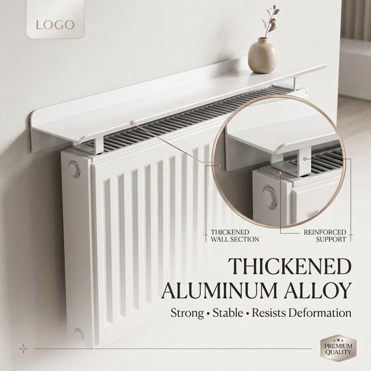 Tablette de Radiateur sans Perçage en Aluminium, Protège le Mur