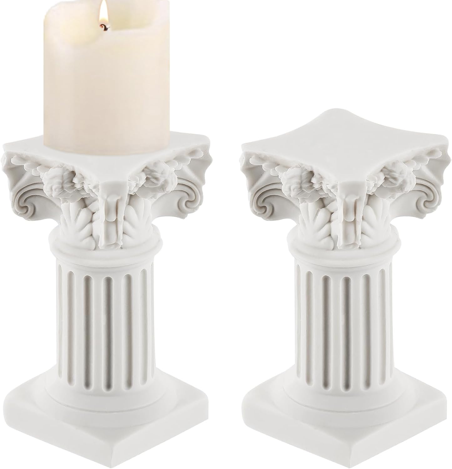 Roman Pillar Statues Gold Candle Holders, Small Candle Holders Set of 2, Mini Greek Column Pillar Resin Stands Decorative Gifts, Centerpieces for Tables (Golden)