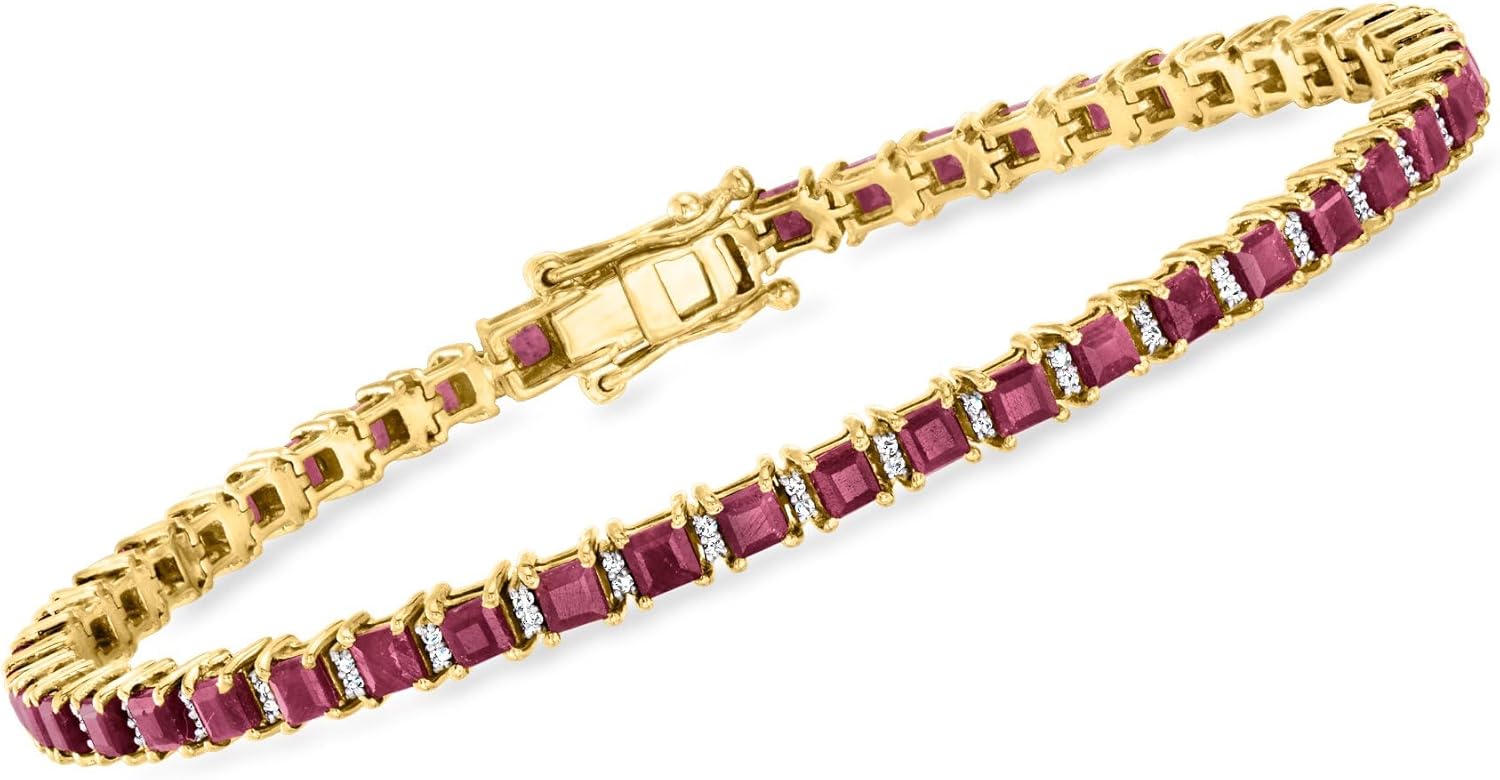 Ross-Simons 9.50 ct. t.w. Ruby Tennis Bracelet With .50 ct. t.w. Diamonds in 18kt Gold Over Sterling
