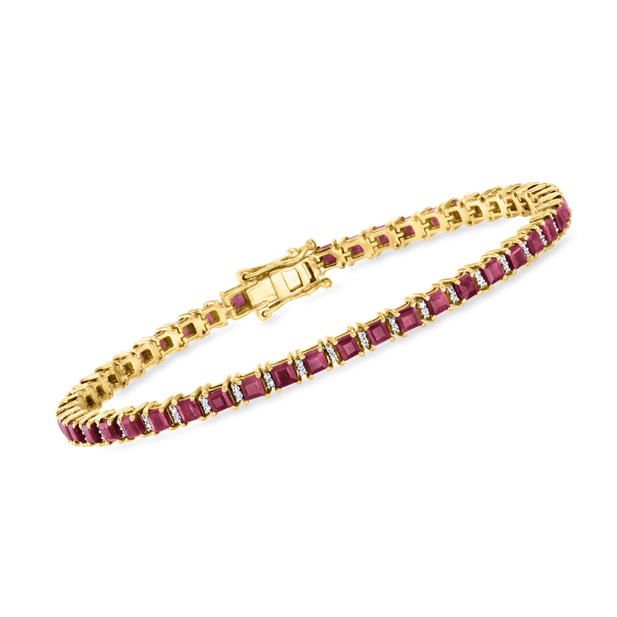 9.50 ct. t.w. Ruby Tennis Bracelet With .50 ct. t.w. Diamonds in 18kt Gold Over Sterling