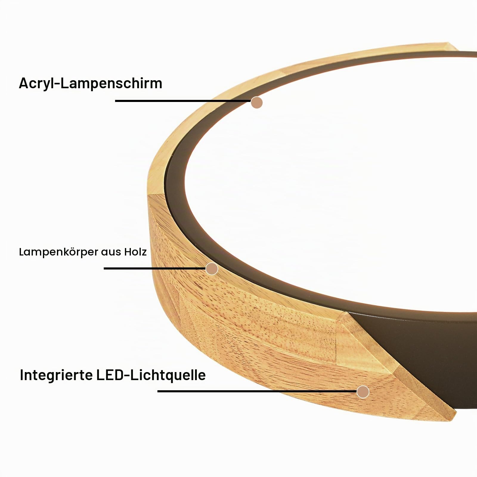 Riserva LED Deckenleuchte Dimmbar 43W, Holz Rund, 3000K-6500K