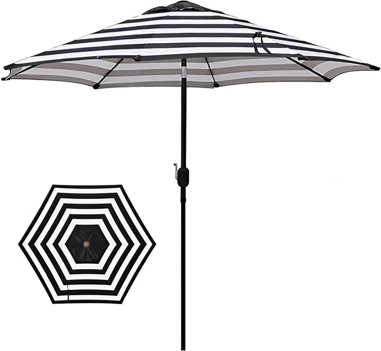 9FT Large Outdoor Patio Umbrella, Push Button Tilt and Crank, 8 Ribs – Sturdy Pole, Market Umbrella for Garden, Lawn, Backyard & Pool, Black White Stripe 9FT Large Outdoor Patio Umbrella, Push Button Tilt and Crank, 8 Ribs – Sturdy Pole, Market Umbrella for Garden, Lawn, Backyard & Pool, Black White Stripe