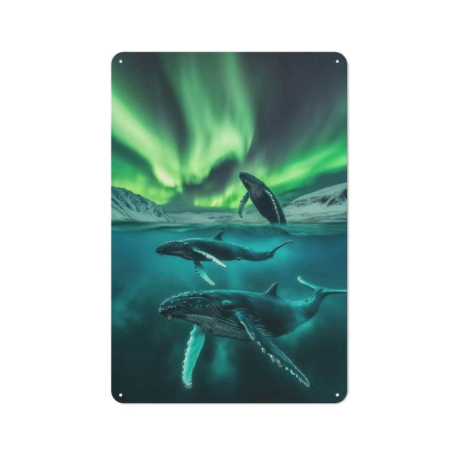 Junmoney Humpback Whales Northern Vintage Metal Plaque 30X20cm For Living Room Or Hallway, A Christmas Gift For People Styling Living Room And Hallway