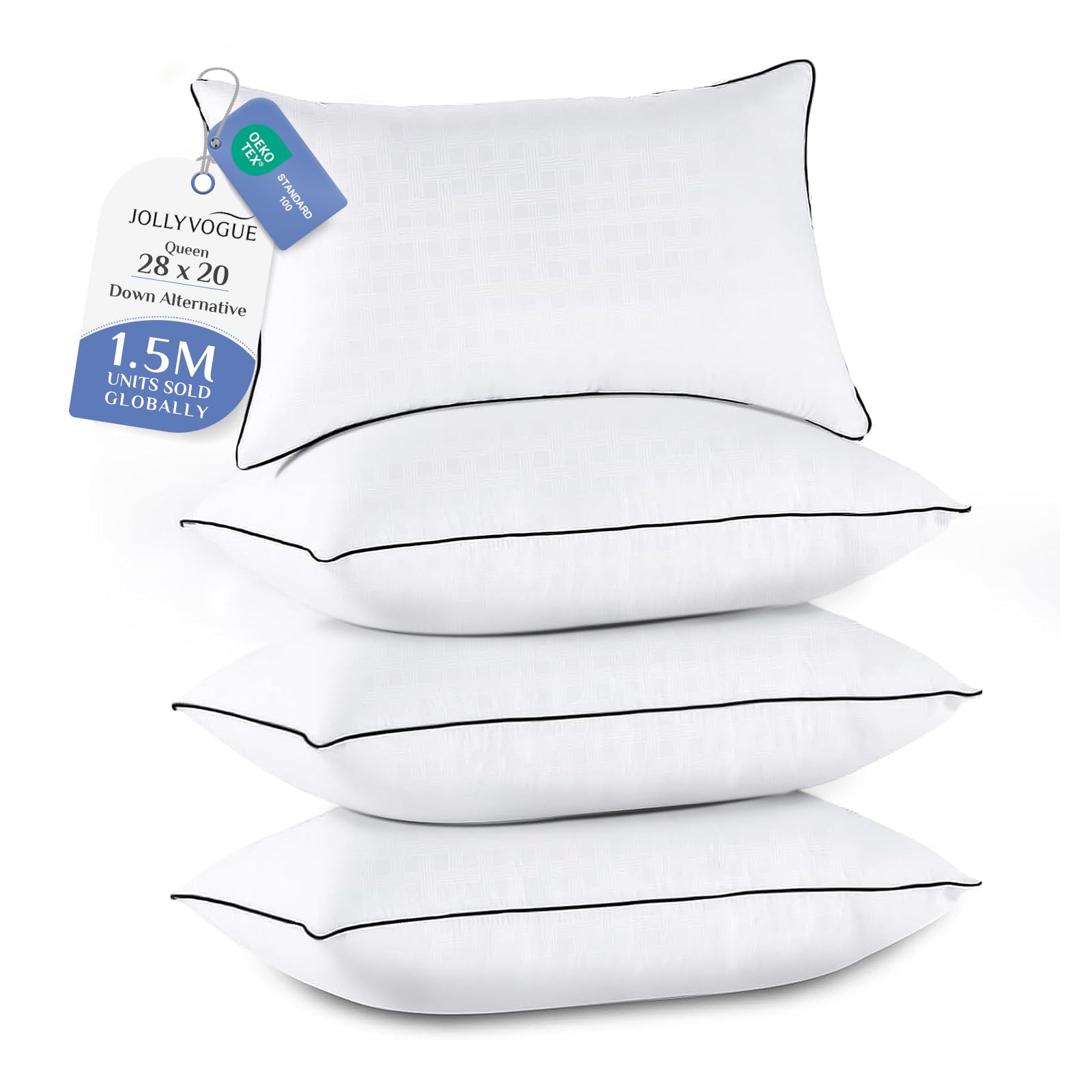 JOLLYVOGUE Pillows Queen Size Set of 4 Collection Bed Pillows for Sleeping Hotel Quality Pillows for Side Back