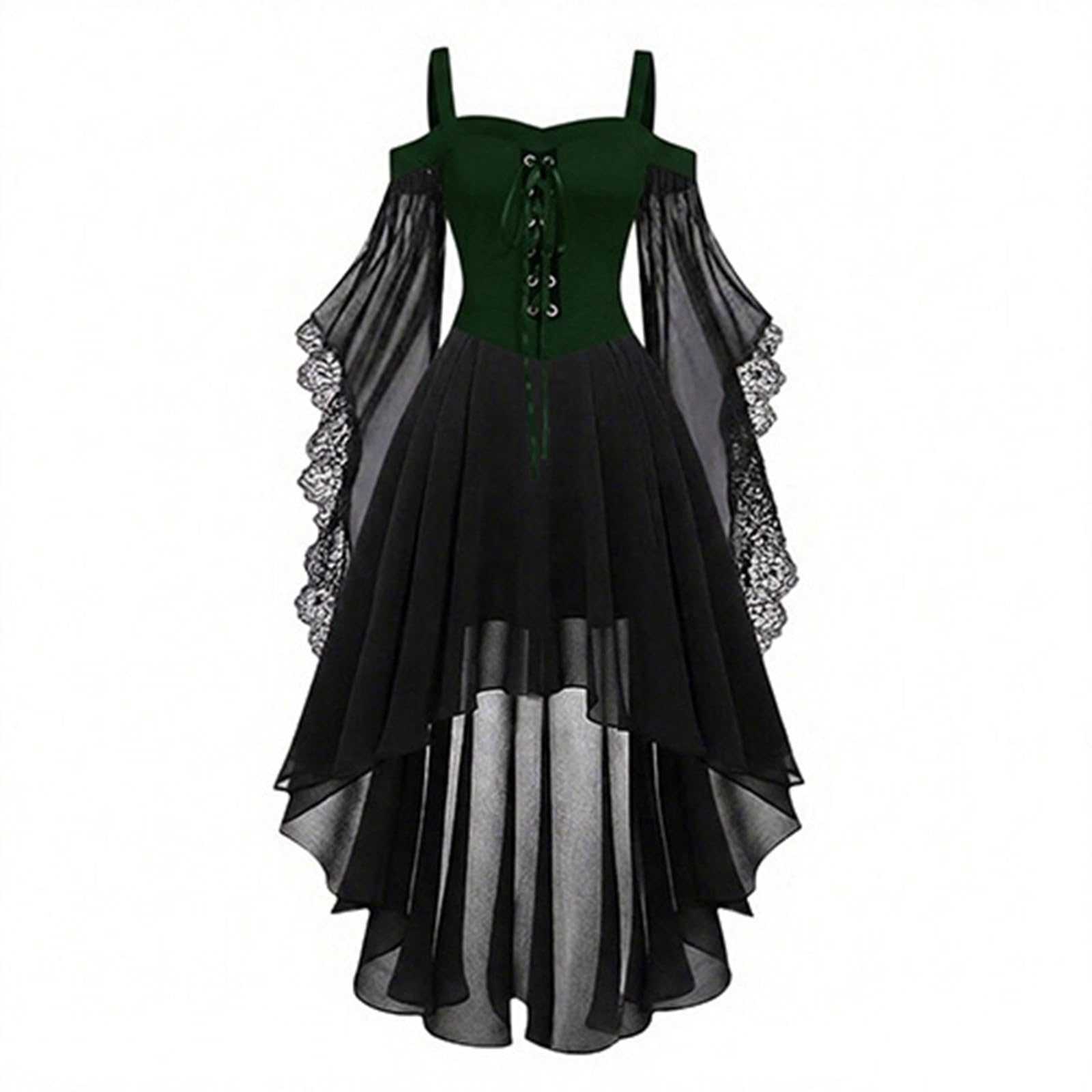 Vokuhila - Vestito medievale per Halloween, per bambine, gotico, cosplay | Vestito da principessa per bambini, a maniche lunghe, con spalle scoperte, in pizzo, stile vittoriano, vampiro, carnevale