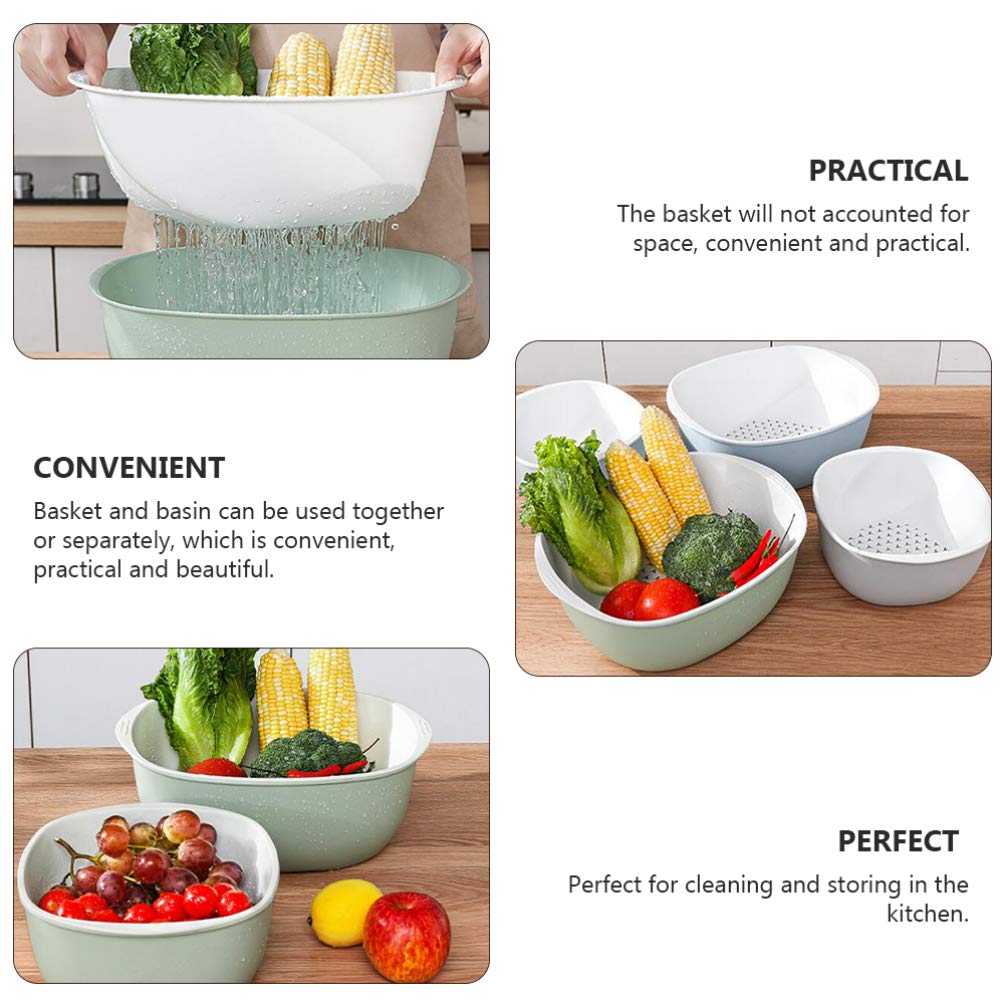 Hemoton Double Drain Basket Thickened Fruit Washing Bowl Kitchen Drainage Basket