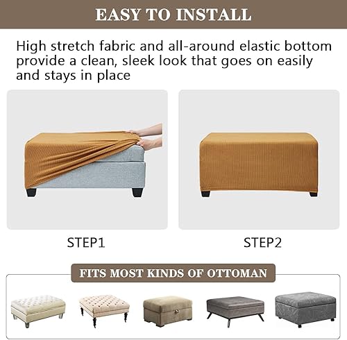 Miniatura 7 de Fundas elásticas para otomanas, fundas otomanas de jacquard suave, fundas rectangulares de almacenamiento para taburete, funda para reposapiés,