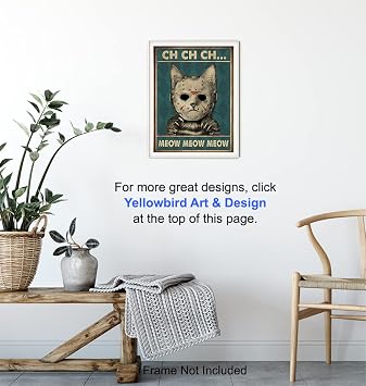 YELLOWBIRD ART & DESIGN Cat Wall Art & Decor - Friday the 13th Wall Art - Halloween - Tabby cat - Jason Horror Movie - Funny Kitty Gifts for Men - Scary Kitten Poster - 8x10 UNFRAMED Print