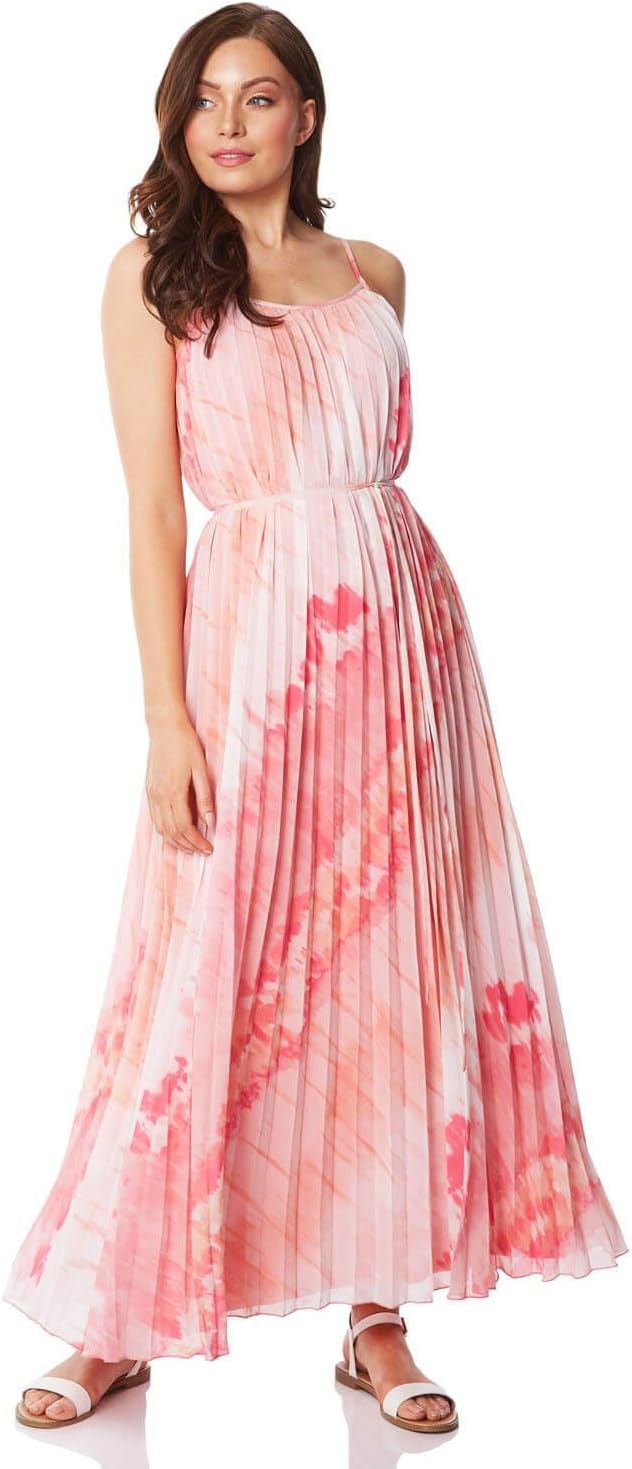 Roman Originals Womens Sleeveless Tie Dye Effect Maxi Dress - Ladies Everyday Smart Casual Work Office Meeting Wedding Guest Comfortable Bohemian Neck Full Length Dresses