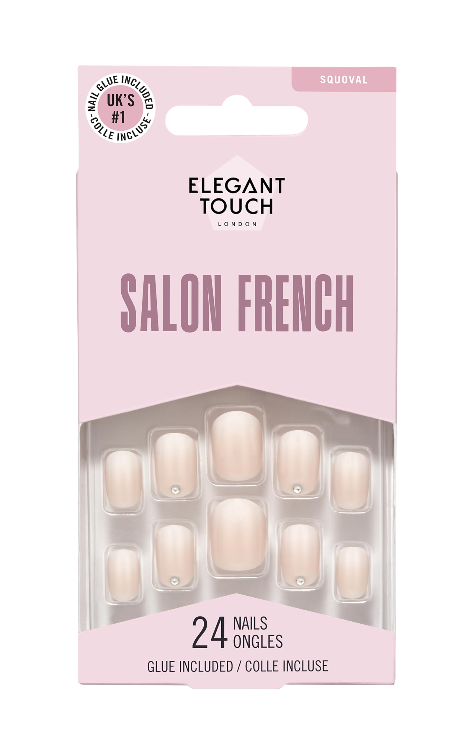Elegant Touch Silver False Nails Squoval Short Length - French 150