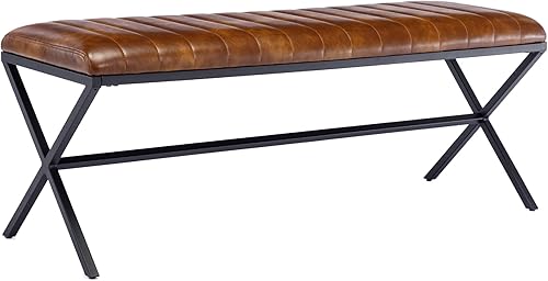 Miniatura 10 de DUHOME Banco de entrada moderno tapizado de piel sintética, banco de tocador con patas en X de metal, banco de dormitorio copetudo para sala de