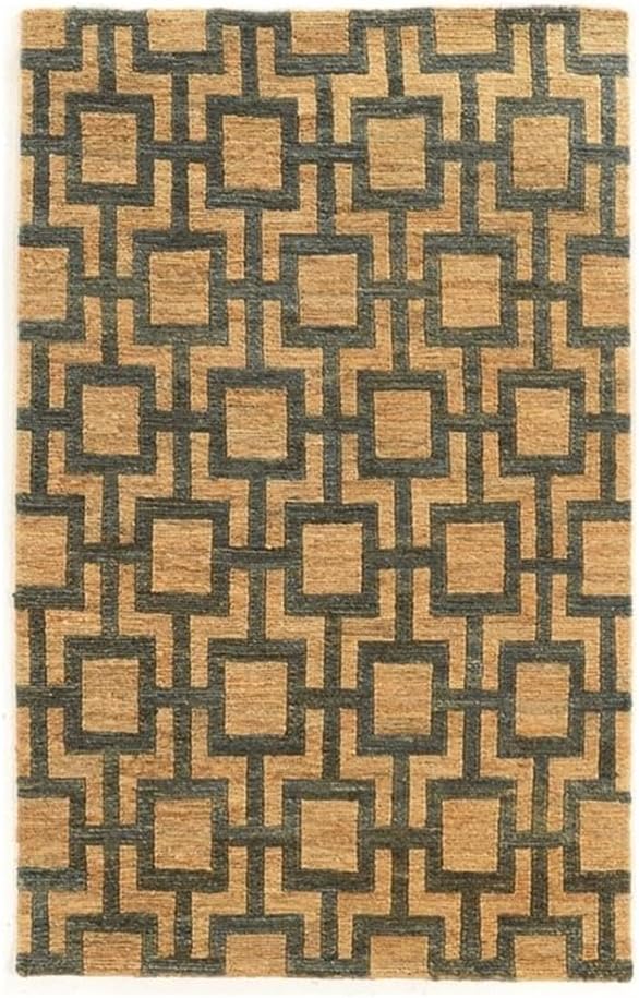 BOWERY HILL 8' x 11' Hand Knotted Jute Rug, Beige and Slate Gray Finish, Rectangular Shape, Latex-Free Open Weave, Country Style Home Accent for Living Room or Bedroom