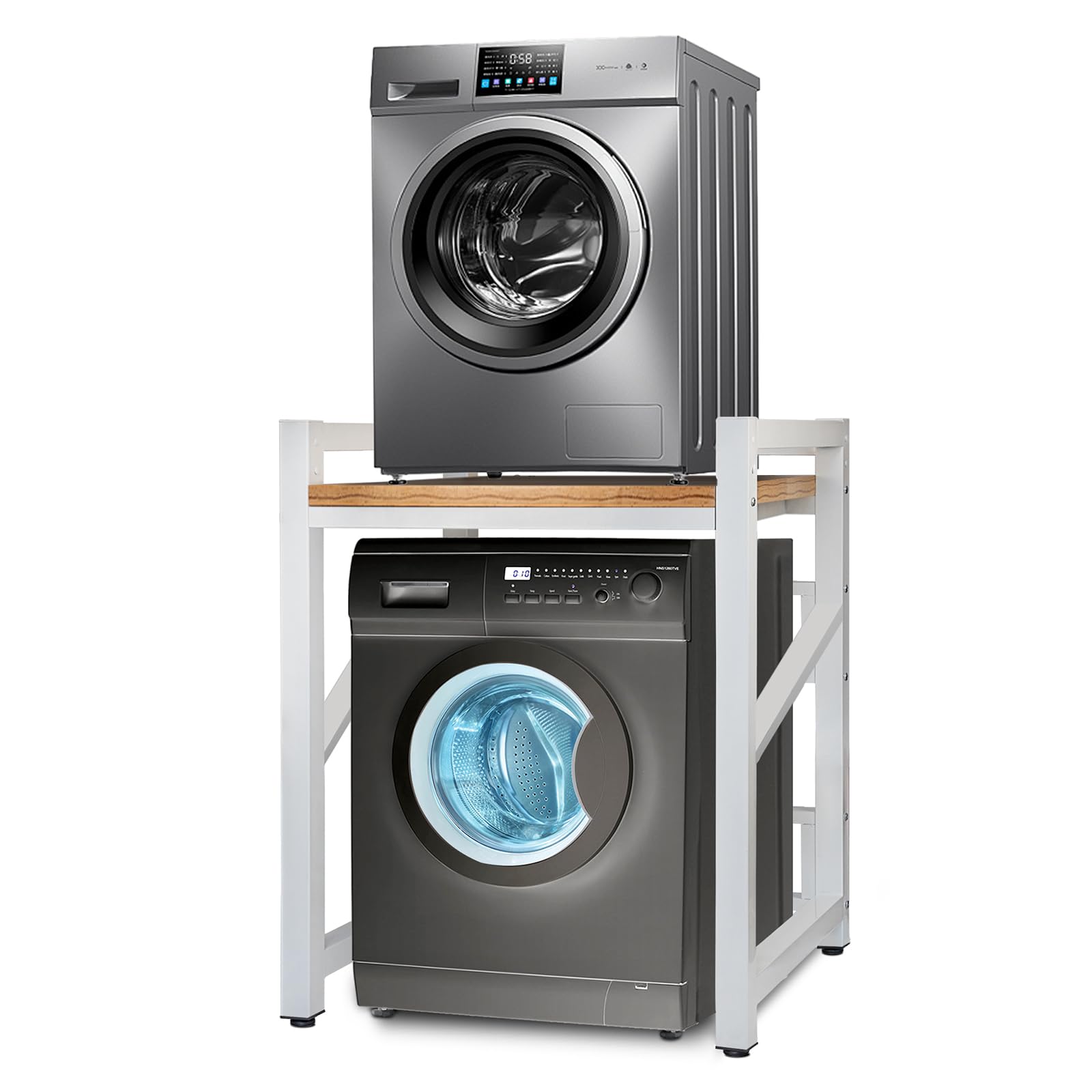 JXZ Supporto Lavatrice Asciugatrice, 3 Regolabili in Altezza, Kit Impilabile per Lavatrice e Asciugatrice, Capacità Portante 300kg per Bagno, Lavanderia (Noce chiaro)