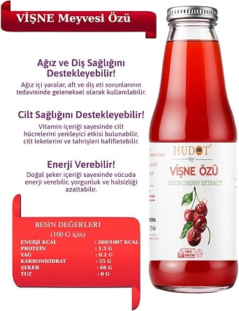 HUDOT Premium Vişne Özü 1350 Gr – Katkısız & Koruyucusuz, Doğal Meyve Ekstresi, Şeker İlavesiz, Yoğun Aromalı