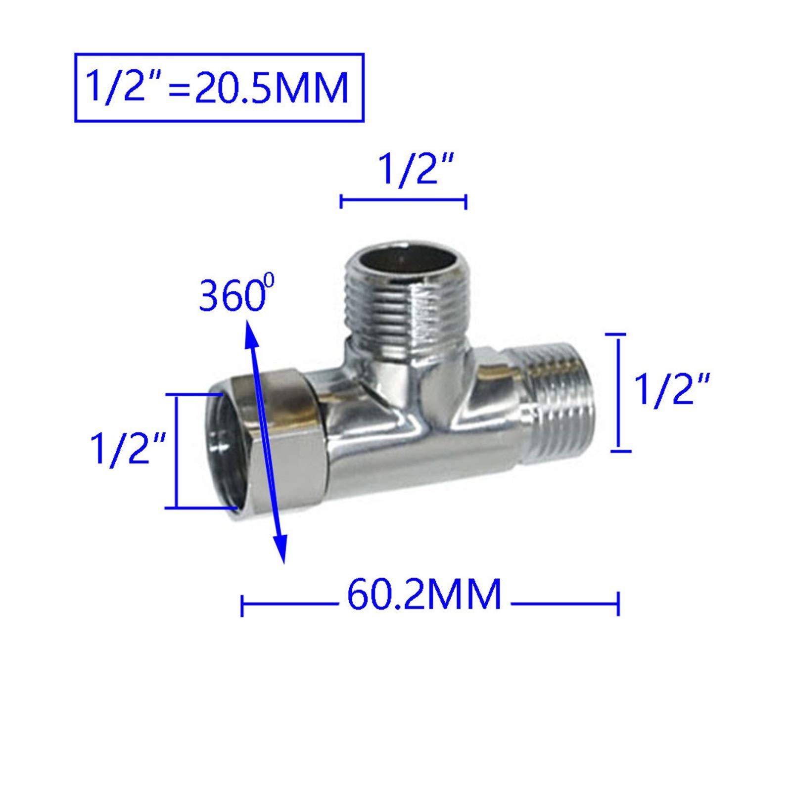 Schlauchverbinder Messing 1/2 Zoll Gewindearmatur T-Stück T-förmige 3-Wege-Wasserteiler-Rohr-Anschlussadapter 10 Stück (Color : F)