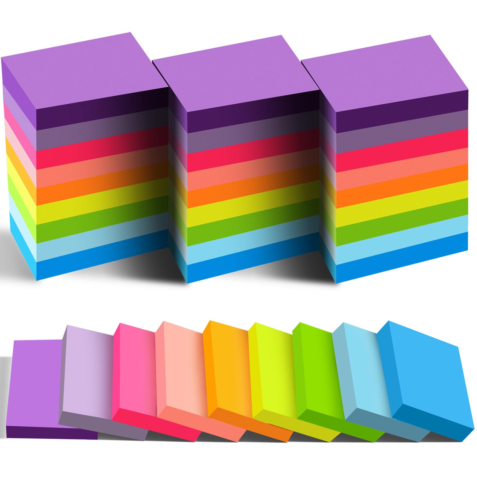 36 Pads Sticky Notes 1.5x2 in Post, 9 Bright Colors Mini Self-Stick Pads Bulk, 75 Sheets/Pad, 2700 Sheets Total