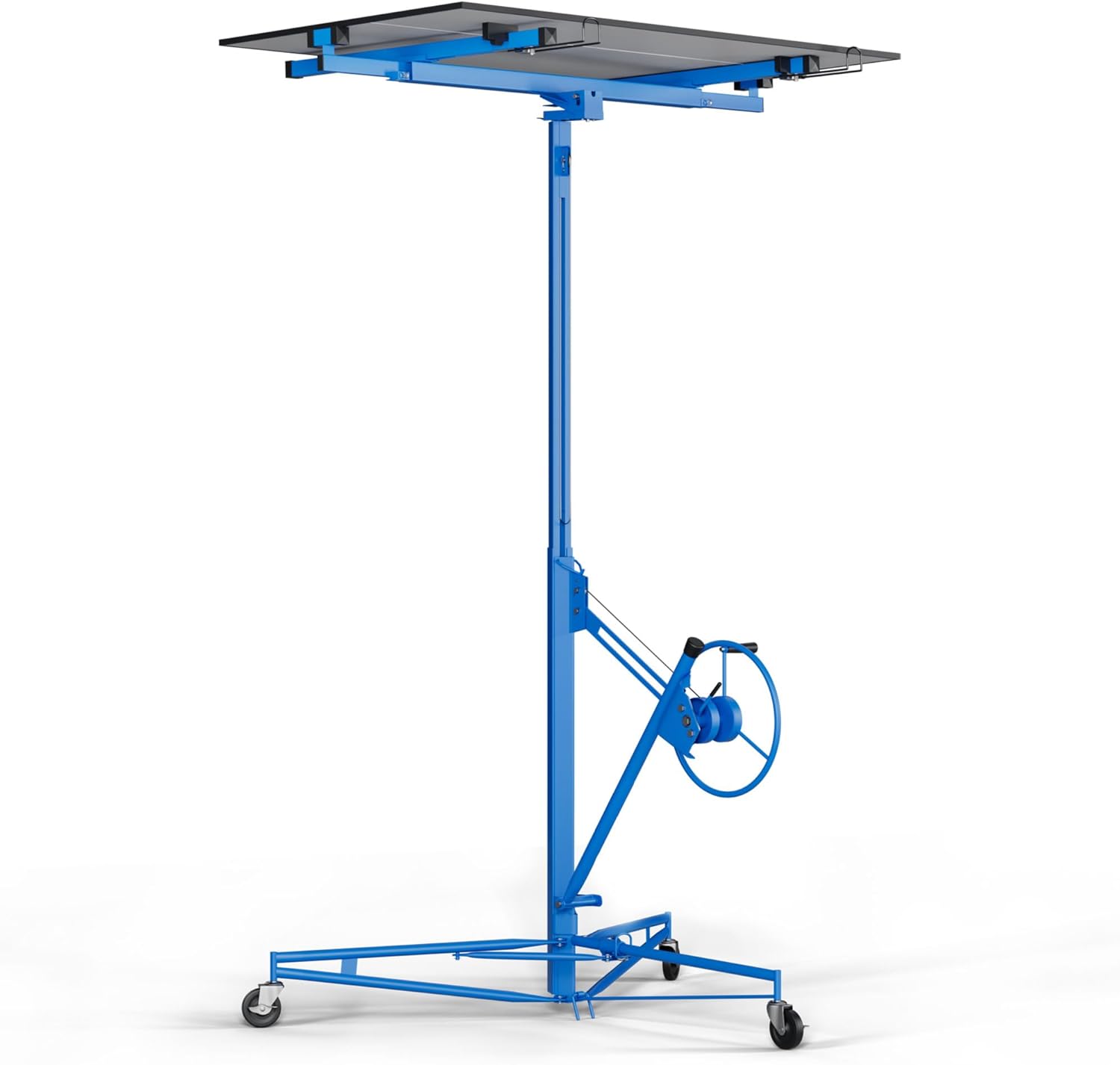 Drywall Lift 16 FT Panel Rolling Hoist Jack Lifter - 150 lbs Load Capacity, Easy Assembly, One-Person Operation, Approx. 6.23-16 FT Height Adjustable - Adjustable Telescopic Arm, with Wheels - Blue
