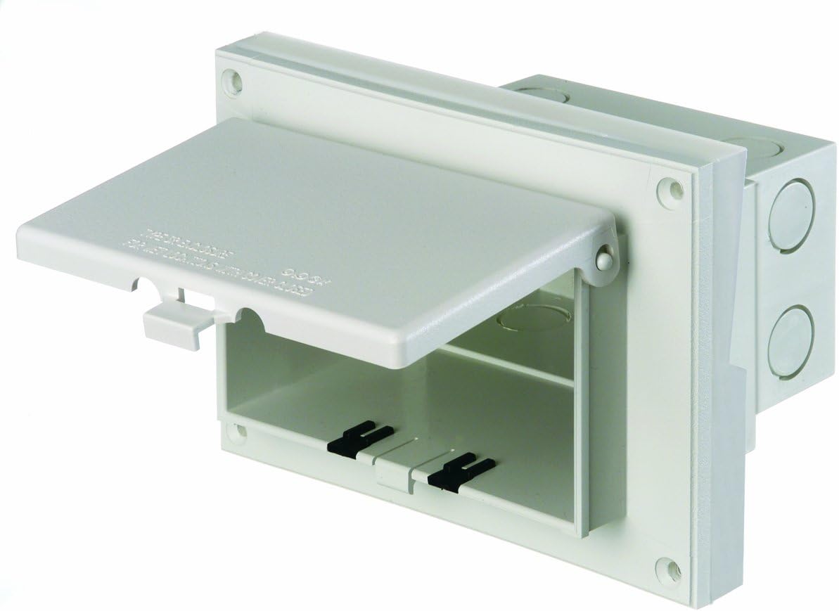 Arlington DBHR141W-1 Low Profile IN BOX Electrical Box with Weatherproof Cover for Retrofit Siding Construction, 1/2-Inch Lap, Horizontal, White