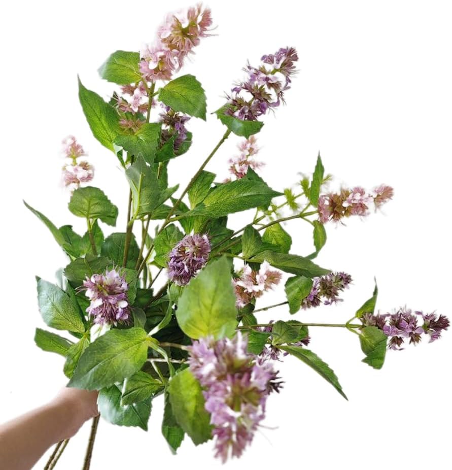 Artificial Patchouli Plant Stems, 29 inches, 4 Pack, Fake Greenry Plants Reastic Mint Flowers for Home Office Decor (White)