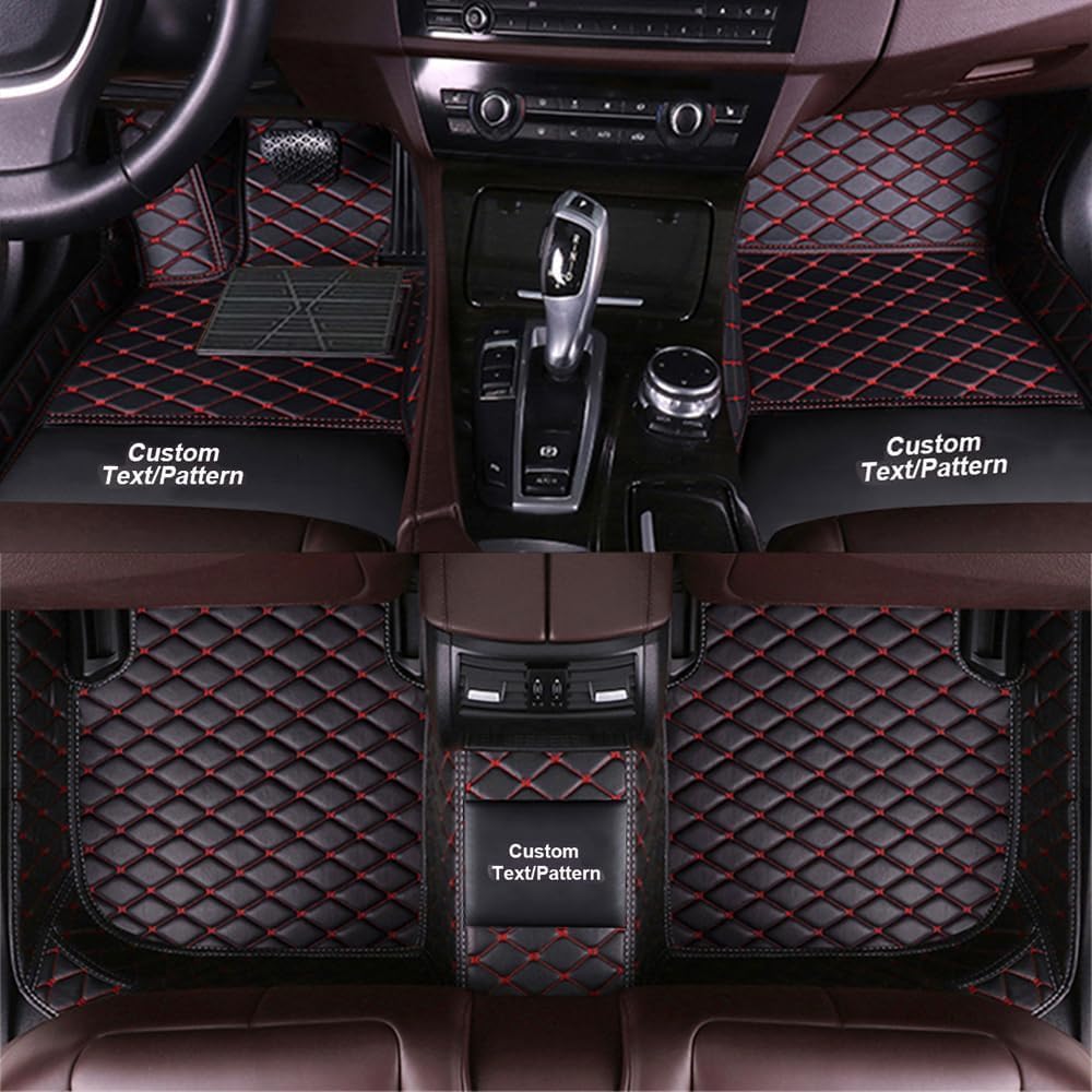 Anpassen Fußmatten 3D, Nach Maß Fußmatten Kompatibel mit 99% AutoMarke Modell, Auto Fussmatten Set wasserdichte rutschfeste PU Leder Voller bedeckter Schutz Advanced Liners (Schwarz Rot A)