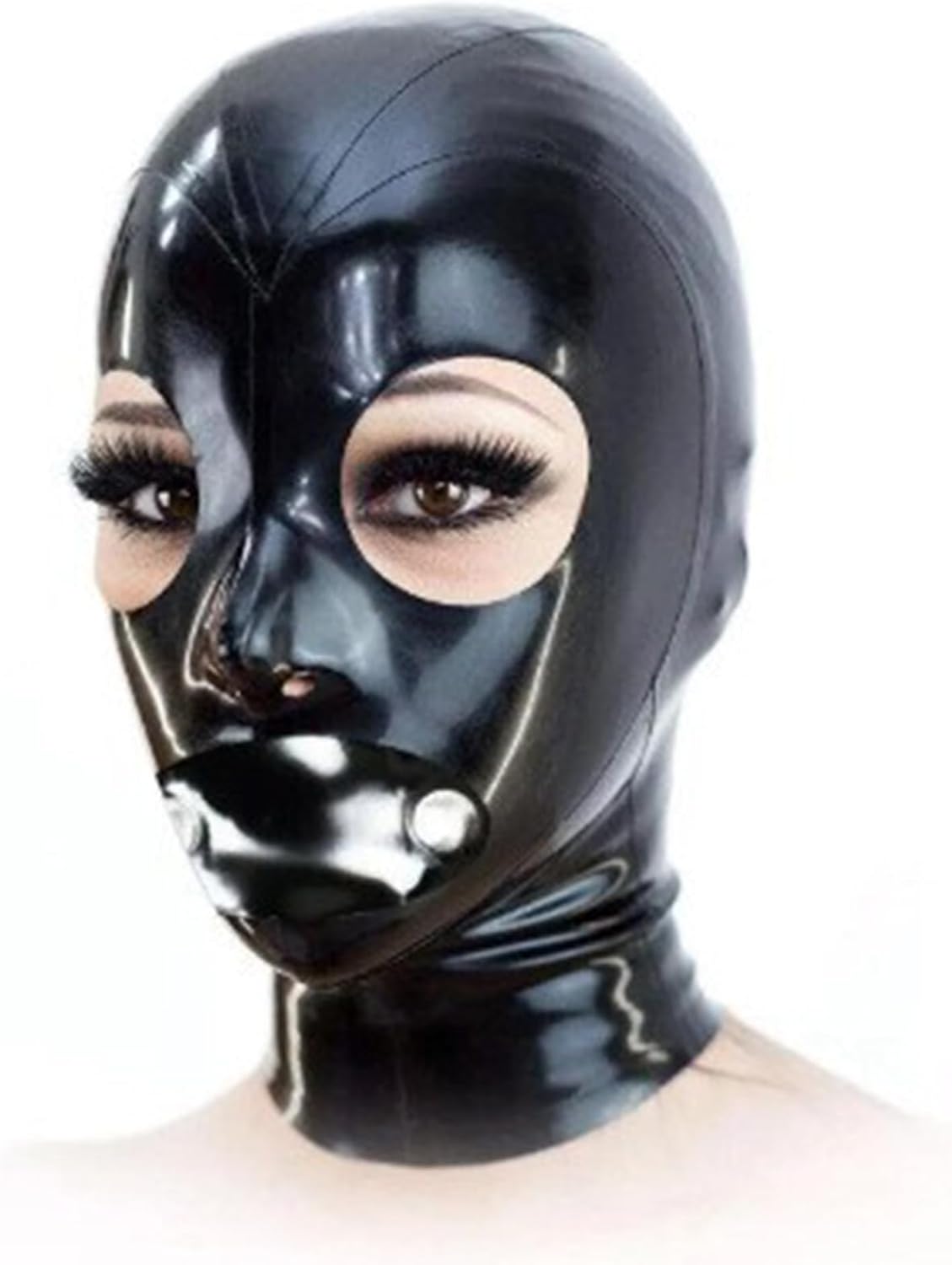 Latex Hood Unisex Zipper Back Rubber Mask Half Face Handmade for Club Party Wear with Nostrils and Eye