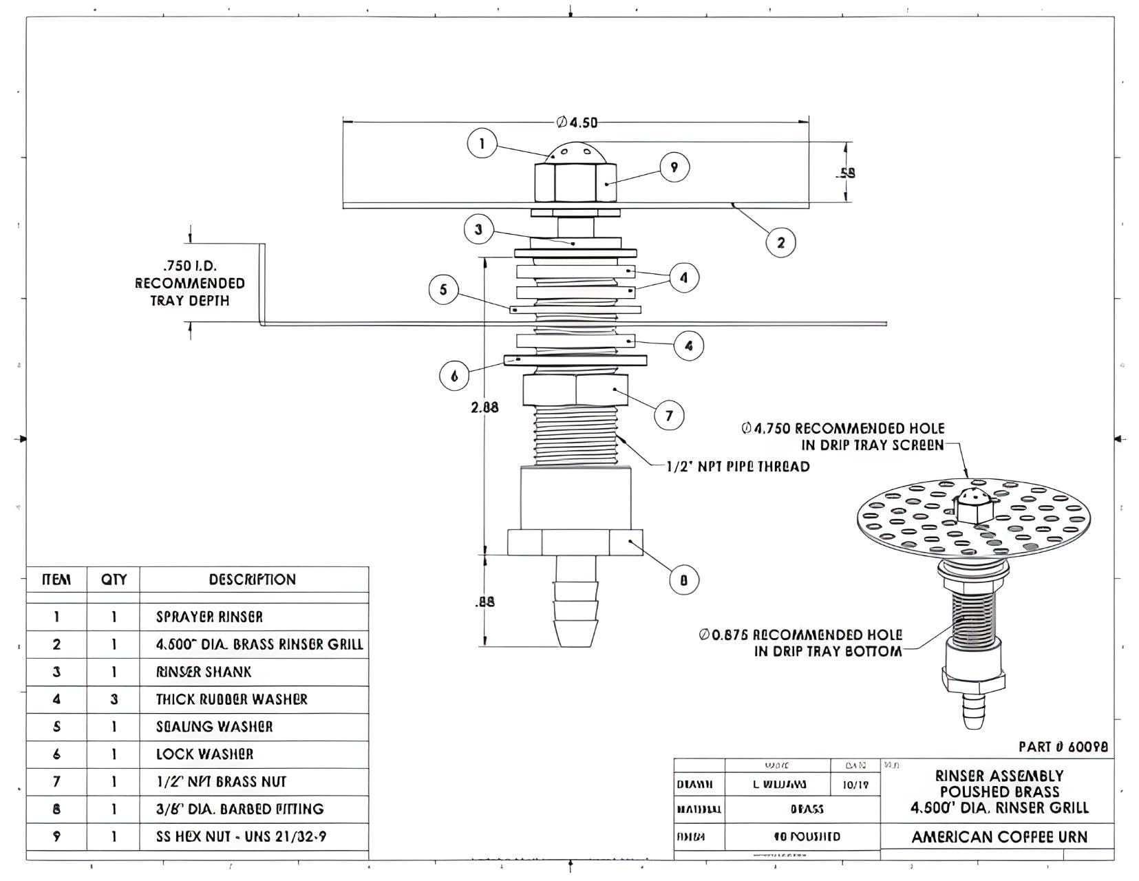 OCS Parts Glass Rinser for Draft Beer Drip Trays | Glass Rinser with 4.5-Inch Perforated Screen (Brushed Stainless Steel)