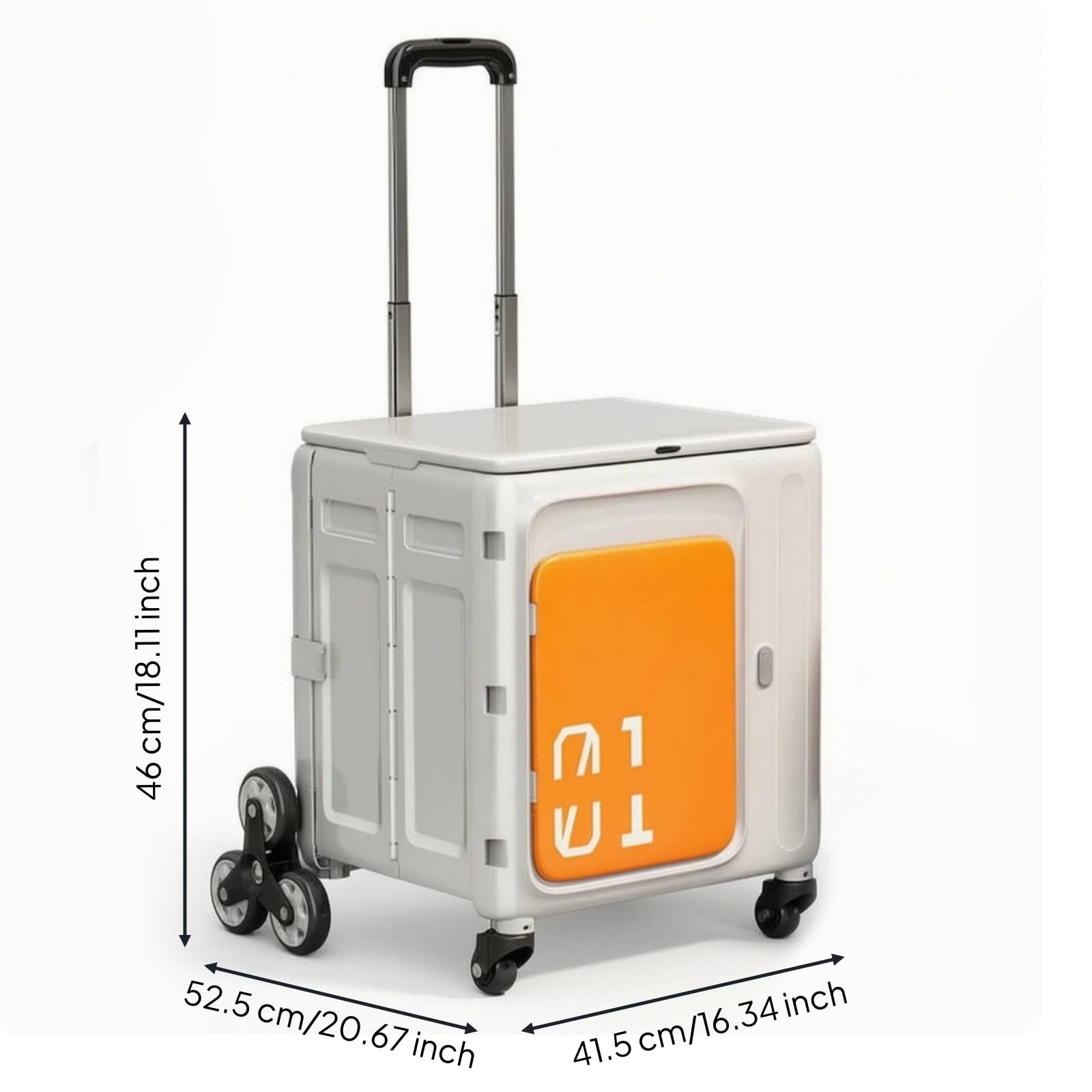 Colcolo Carrello Pieghevole da Esterno Carrello con Coperchio Carrello Portatile 4 Ruote Carrello Richiudibile con Manico Regolabile 79-975 Box Rinforzato, Arancione Bianco