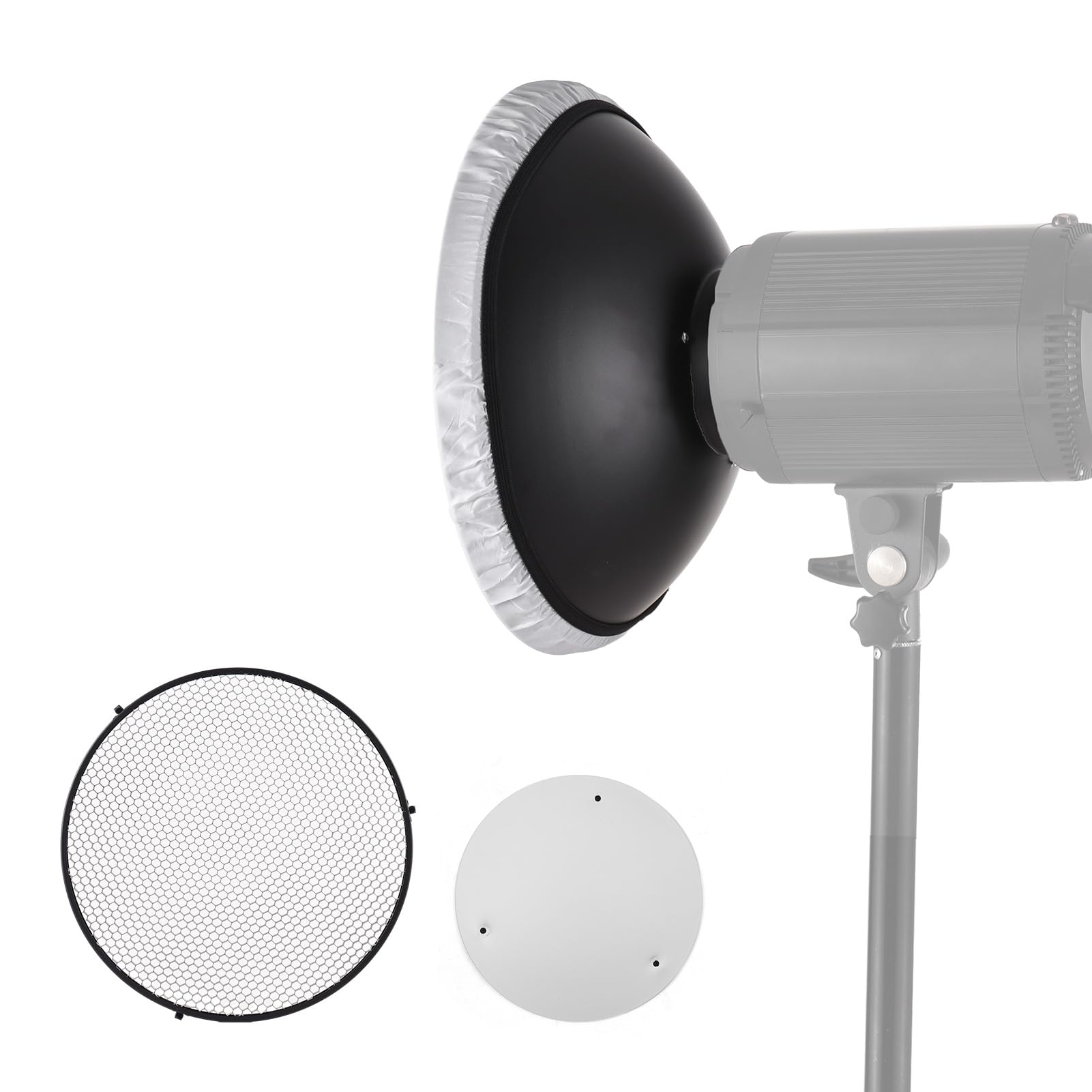 Andoer Réflecteur Standard Beauty Dish Bowens Mount avec Diffuseur Blanc Réflecteur Grille en nid d'abeille pour Photographie de Portrait en Studio Lumière Stroboscopique Flash