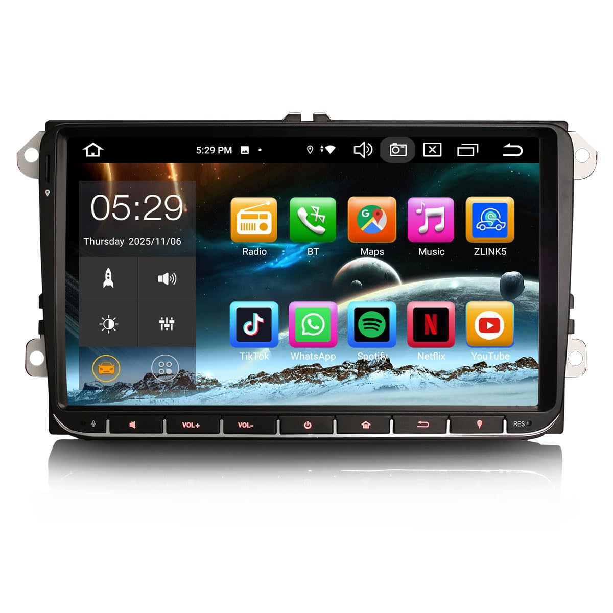 Erisin 9 Pollici 8-Core Android 14 4GB RAM+64GB ROM Autoradio Navigatore GPS per VW Passat Golf 5/6 Touran Skoda Seat Tiguan Jetta T5 Supporto Wireless CarPlay Android Auto DSP Bluetooth DAB+ FM WiFi