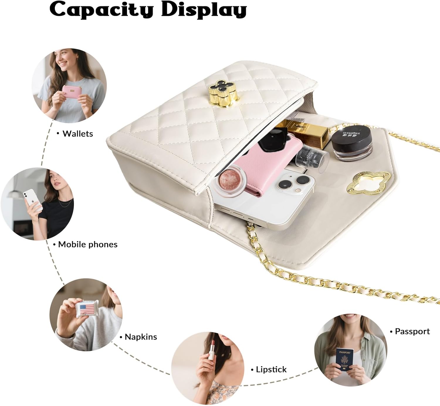 Quilted Leather Crossbody Bags for Women Trendy Ladies Shoulder Purse Satchel HandBag with Chain Strap - Image 2