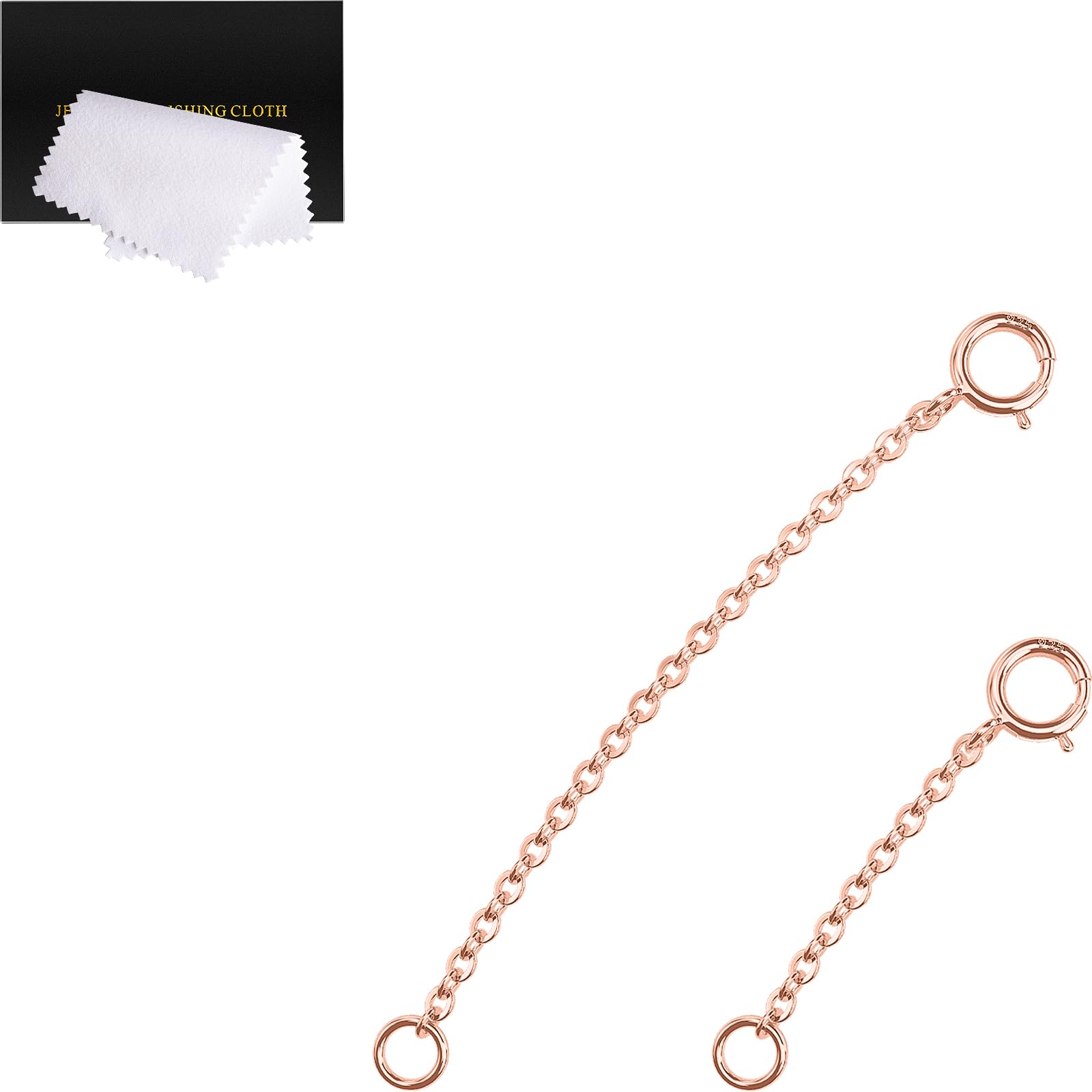 Rose Gold Necklace Extender Rose Gold, 925 Sterling Silver Necklace Extender Chain Bracelet Anklet Jewelry Extension for Women, 2 Piece Set (1, 2 Inches)
