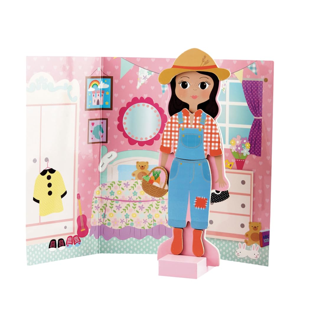 Floss & Rock Sophia Magnetic Dress Up Doll Set - 9.5 Inch Wooden Doll With 8 Outfits & Reversible Backdrop - View #7