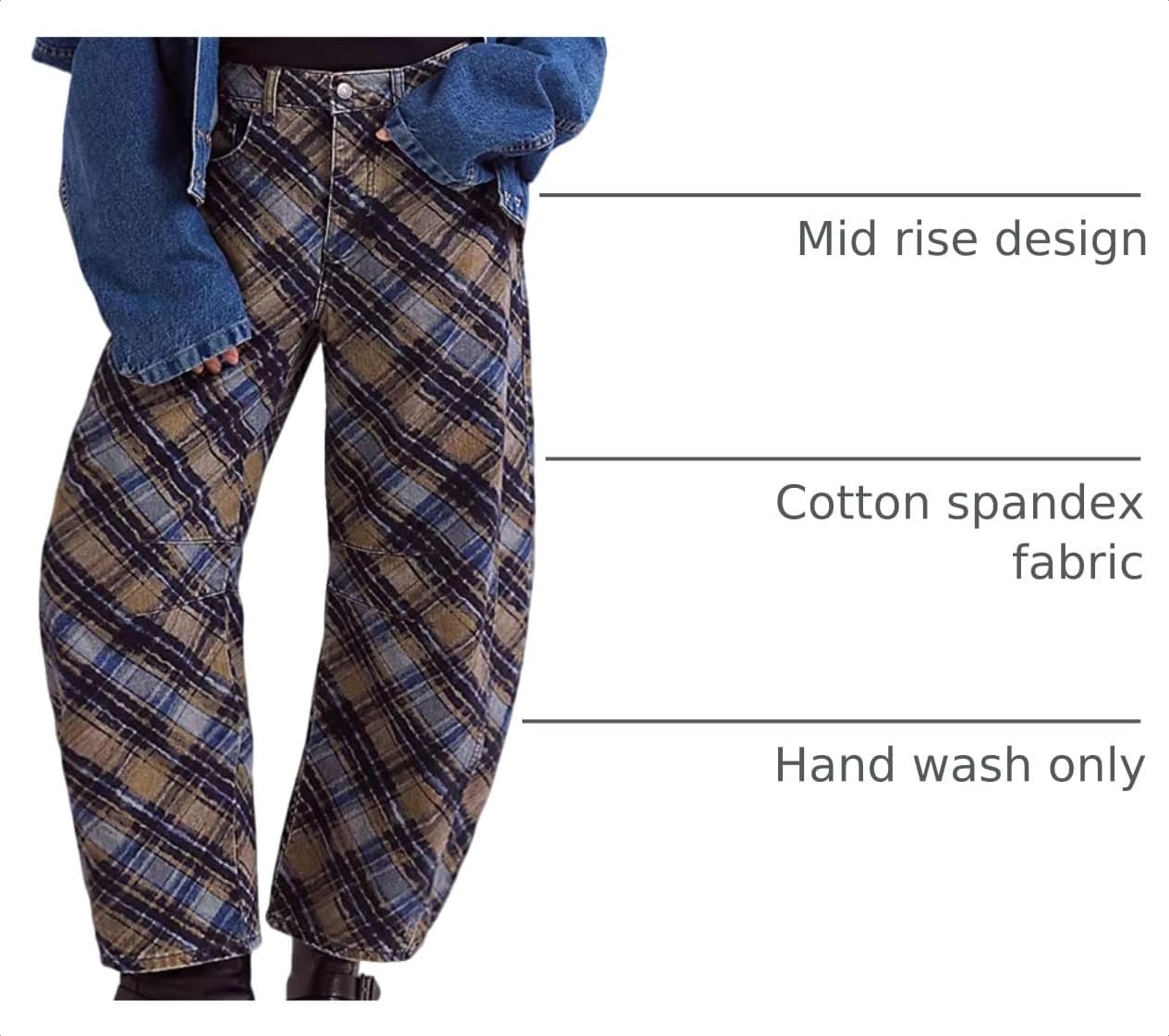 loveimgs Women Boyfriend Baggy Barrel Jeans Floral Print Denim Ankle Pants Wide Leg Mid Rise Jeans Sweatpants Y2k Patchwork image 4