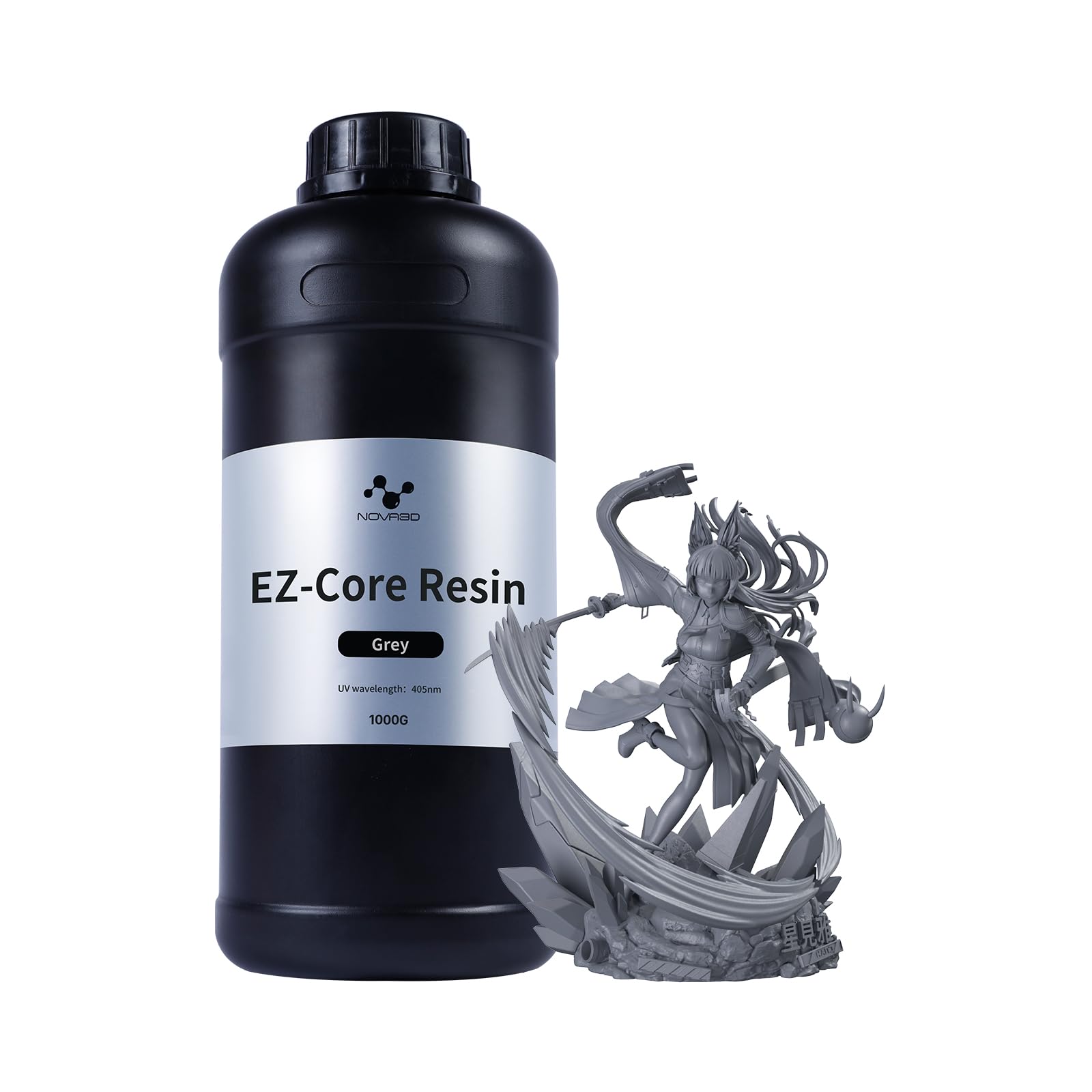 NOVA3D Resina EZ-Core, resina de fotopolímero para impresora 3D, 405 nm, LCD, resina de curado UV, alta dureza, fácil impresión, bajo olor, para figura en miniatura, modelo gris, 1000 g