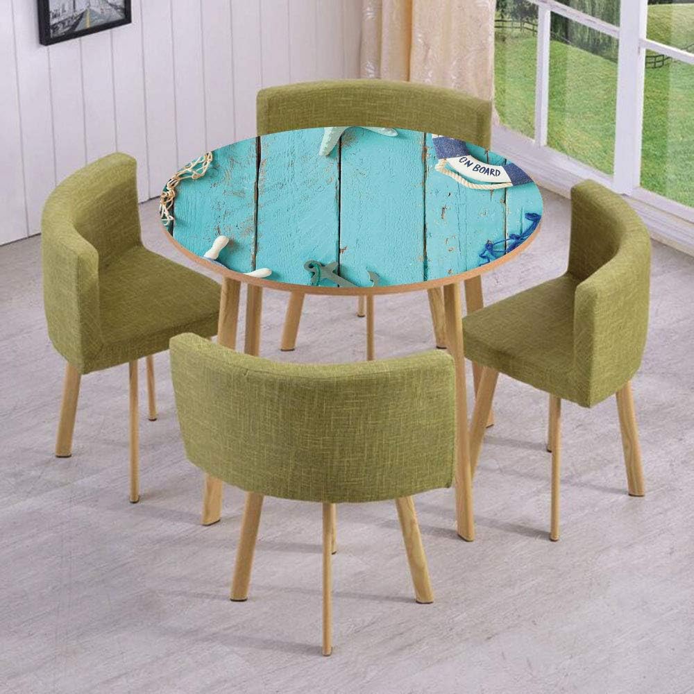 Round Table/Wall/Floor Decal Strikers/Removable/Top View Nautical Theme Life Style Vintage Steering Wheel Stars Net Lifebuoy/for Living Room/Kitchens/Office Decoration